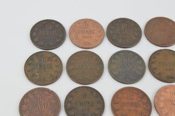 Rusland, Finland. 10 Pennia Lot of 30 x Coins 1897/1917