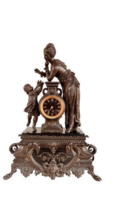 Pendule - Zinklegering, Glas, Brons - 1850-1900, Antiek en Kunst, Antiek | Klokken