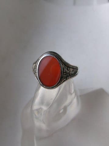 Zilver, carneool - Ring - Art Deco Signet