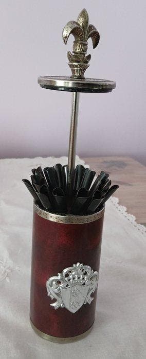 sigaretten dispenser (5) - hout metaal messing leer, Antiek en Kunst, Antiek | Speelgoed