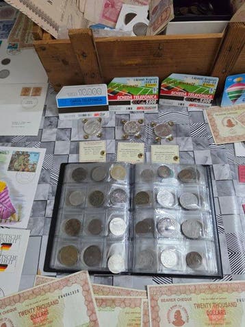 Wereld. Collection of coins and banknotes (Zonder
