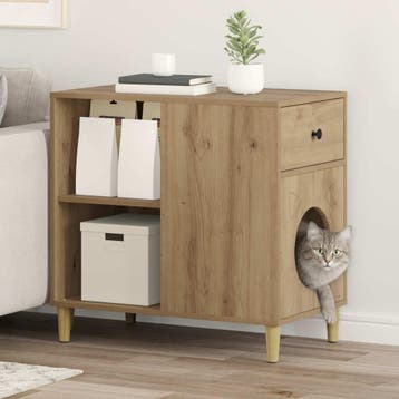vidaXL Kattenhuis Artisanaal eiken 72 x 42,5 x 70 cm Bewerkt, Dieren en Toebehoren, Verzenden, Nieuw