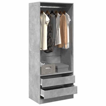 vidaXL Kledingkast 80x50x200 cm bewerkt hout betongrijs, Verzenden, Nieuw