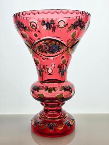 Egermann - Overlay Glass Hand Painted - Vaas - Glas, Antiek en Kunst