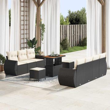 vidaXL Tuinbank Set met kussen 10 pcs Zwart en Crème poly, Verzenden