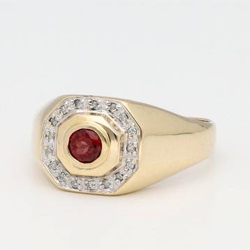 Bague - 14 carats Or jaune Grenat - Diamant