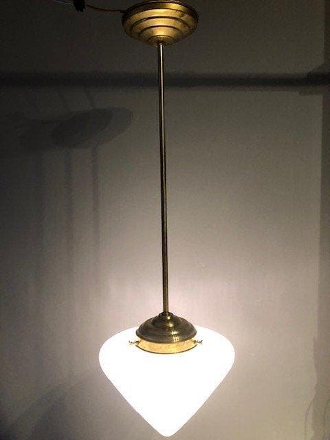 Plafondlamp - satijnglas - Vintage Art Deco, Antiek en Kunst, Antiek | Verlichting