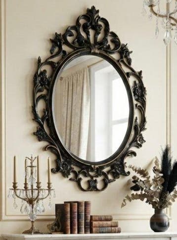 Miroir- Miroir ovale style baroque / rococo – Cadre noir