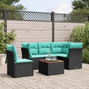 vidaXL 6-delige Loungeset met kussens poly rattan zwart, Verzenden, Nieuw, Loungeset