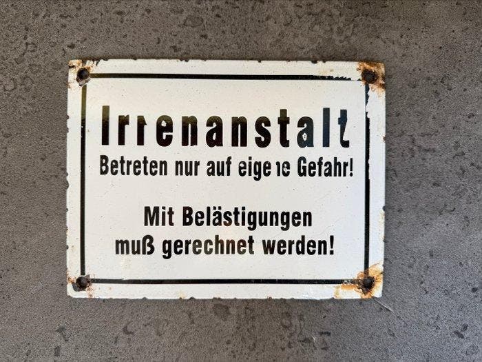 informatiebord - psychiatrisch ziekenhuis - Emaille bord -, Antiek en Kunst, Antiek | Wandborden en Tegels