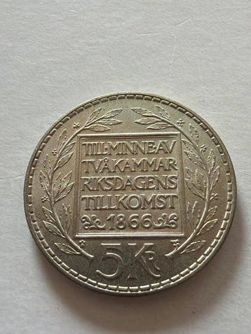 Zweden. 5 Krone 1966 Verfassungsänderung 18g (.400) Silber
