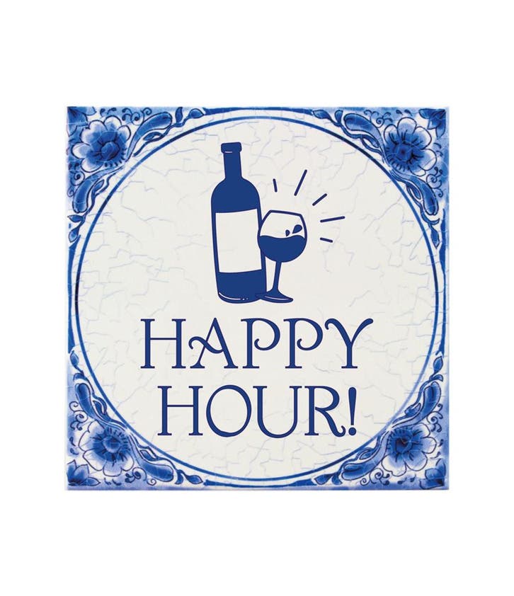 Delftsblauw Tegel Happy Hour 15cm, Maison & Meubles, Accessoires pour la Maison | Peintures, Dessins & Photos, Envoi