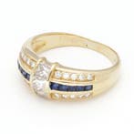 Ring - 18 karaat Geel goud - Diamant - Saffier, Nieuw