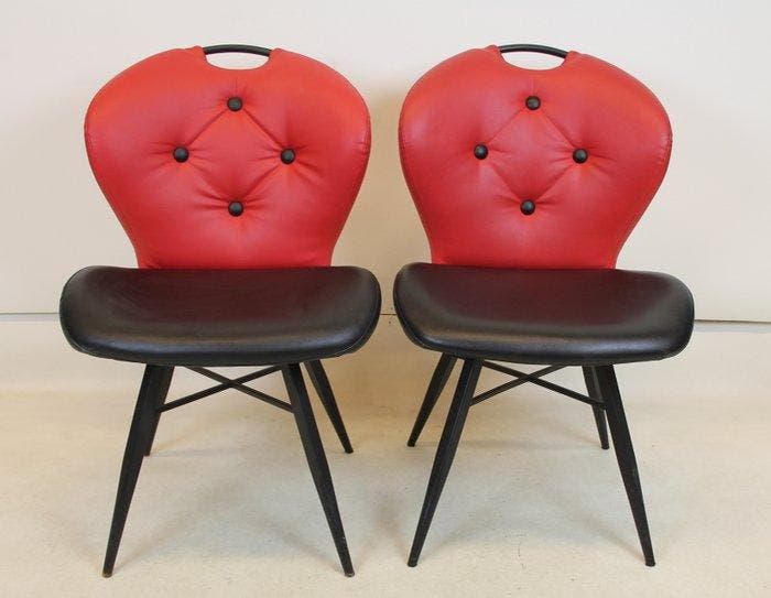 Stoel - IJzer, Synthetisch leder - Twee retro stoelen, Antiquités & Art, Art | Objets design