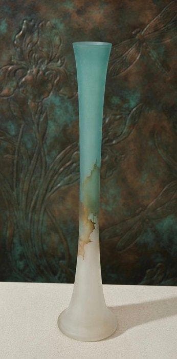 Vase Soliflore Design en Verre Givré – Silhouette Élancée de, Antiquités & Art