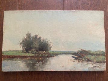 Aris Knikker (1887-1962) - Polderlandschap met visser