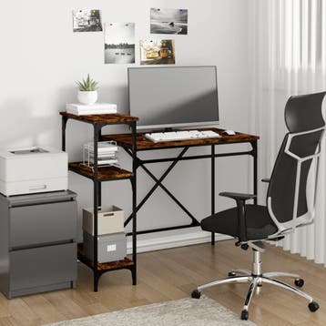 vidaXL Bureau 105x50x90 cm bewerkt hout en ijzer gerookt, Verzenden, Nieuw