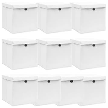 vidaXL Opbergboxen met deksel 10 st 32x32x32 cm stof wit, Verzenden, Nieuw