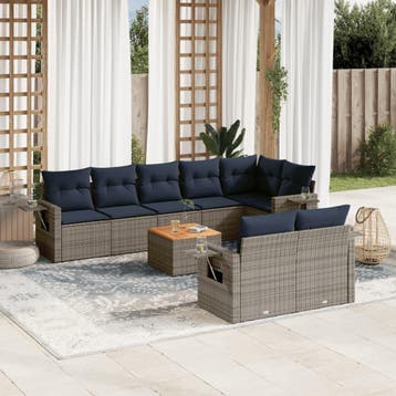 vidaXL 9-delige tuinbankset met kussens, grijs polyrotan, Verzenden, Nieuw