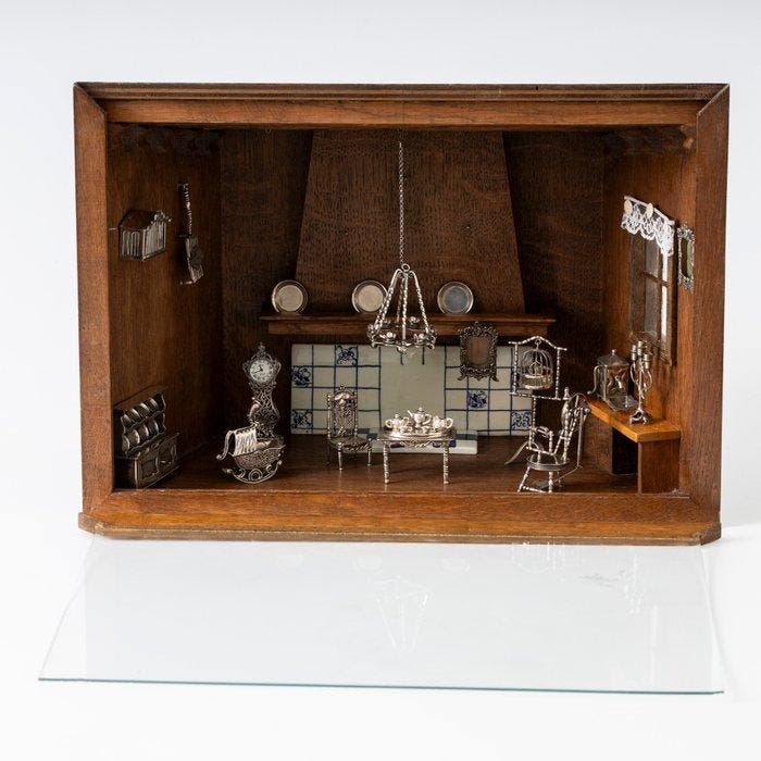 Miniatuurkamer met inhoud - Diverse makers - Figurine -, Antiquités & Art, Antiquités | Argent & Or
