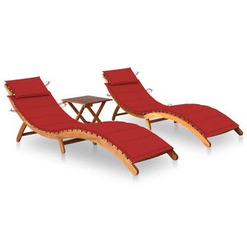 vidaXL Ligbedden 2 st met tafel en kussens massief, Tuin en Terras, Verzenden, Nieuw