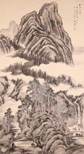 Very fine and huge sumi-e painting Tranquil Landscape, Antiek en Kunst