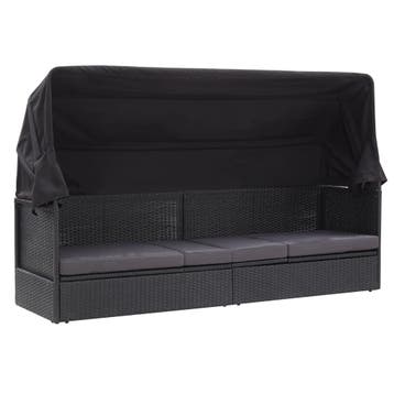 vidaXL Loungebank met luifel poly rattan zwart, Verzenden, Nieuw