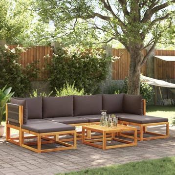 vidaXL 7-delige tuinbankset met kussens acaciahout & touw, Verzenden, Nieuw