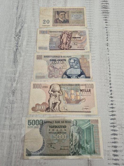 België. - 5 banknotes - various dates, Postzegels en Munten, Bankbiljetten | Europa | Niet-Eurobiljetten
