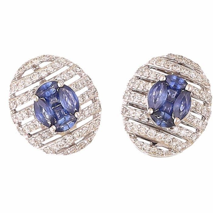 Boucles doreilles - 18 carats Or blanc Saphir - Diamant, Handtassen en Accessoires, Oorbellen