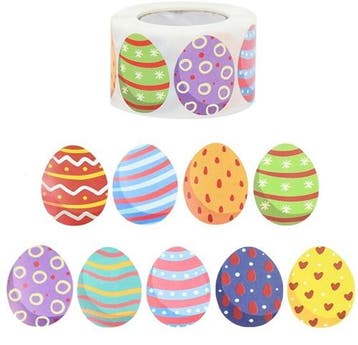 Sluitstickers Paasei rond etiket 3x4 cm rol 500 labels, Nieuw