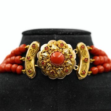 Chaîne - 14 carats Or jaune Corail rouge