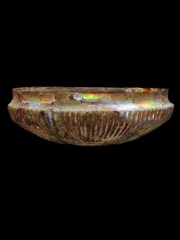 Romain antique Verre - Vaisselle romaine - Coupe nervurée à