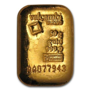 50 gram - Goud .999 - Valcambi, Switzerland, 50g .9999 Fine, Postzegels en Munten
