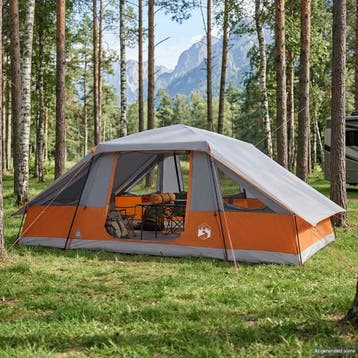 vidaXL Gezinstent met regenhoes waterdicht 10-persoons Grijs, Caravans en Kamperen, Verzenden, Nieuw