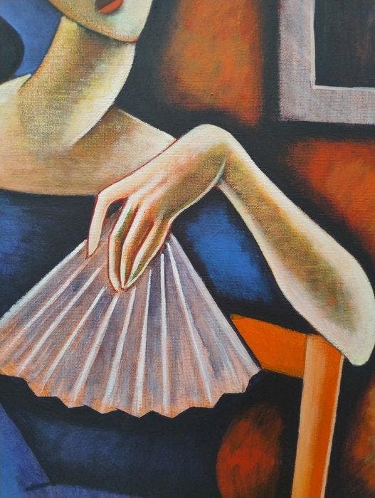 Piotr Sujka (XXI) - Anna z wachlarzem, Antiquités & Art, Art | Peinture | Classique