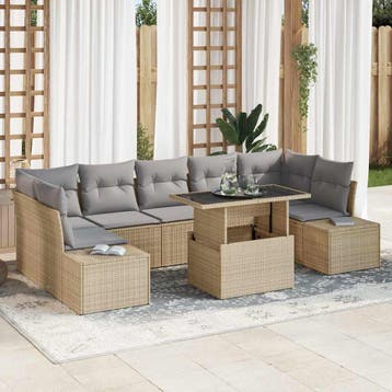 vidaXL Bankstel 8 st Beige en Lichtgrijs poly rattan, Verzenden