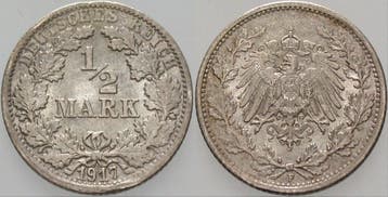 1/2 Mark 1917 F Kleinmunten-kaiserreich Grosser Adler, Verzenden, België