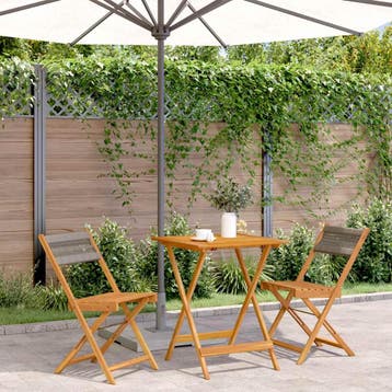 vidaXL 3-delige Bistroset polypropeen en massief hout grijs, Verzenden