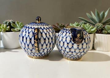 Lomonosov - Suiker en roomstel (2) - Cobalt Net - Porselein