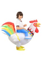 KIMU® Opblaas Kostuum Kinderen Zittend op Kip Wit Regenboog, Ophalen of Verzenden, Nieuw