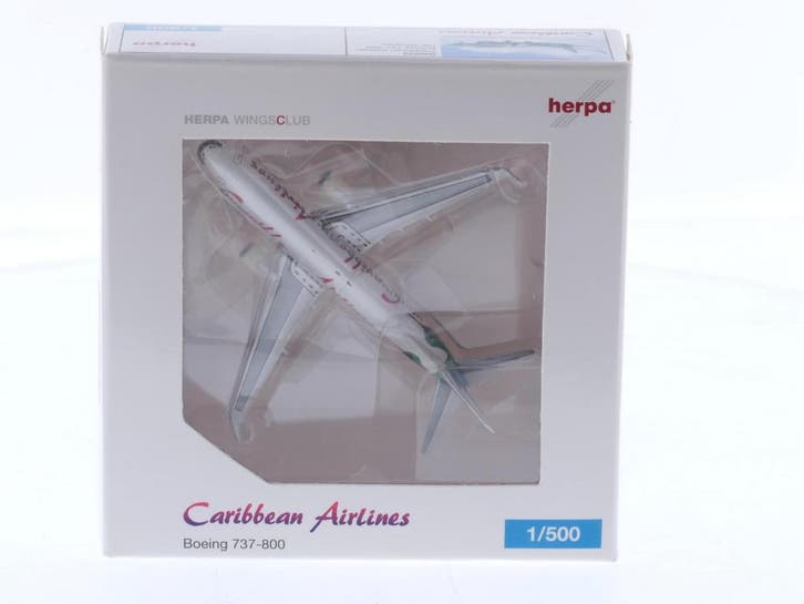 Schaal 1:500 Herpa 506823 Boeing 737-800 Caribbean Airlin..., Hobby en Vrije tijd, Modelbouw | Vliegtuigen en Helikopters, Zo goed als nieuw