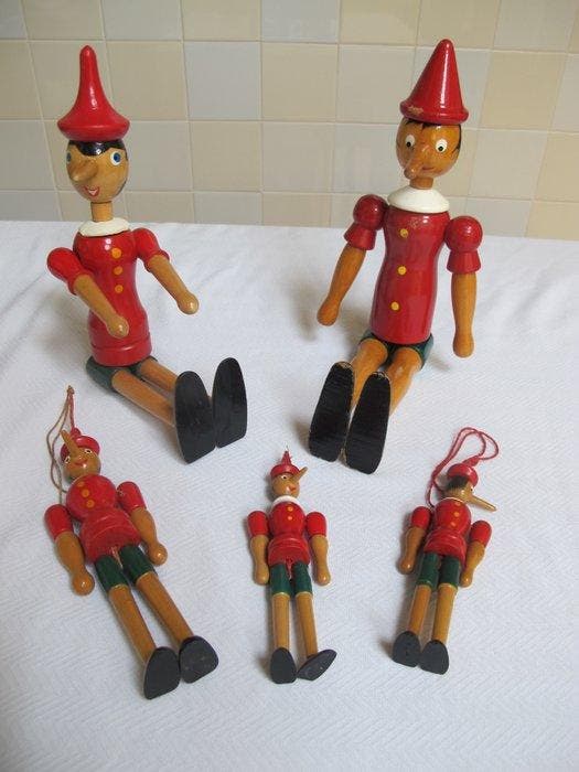 Onbekend - Poupée Pinokkio Verzameling van vijf, Antiek en Kunst, Curiosa en Brocante