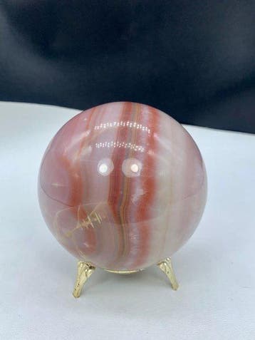 **Natuurlijke roze onyx met banden ** Bol - Hoogte: 91 mm -
