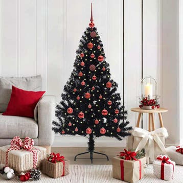 vidaXL Kunststof Voorverlichte Kerstboom met 150 LED Zwart, Diversen, Kerst, Verzenden, Nieuw