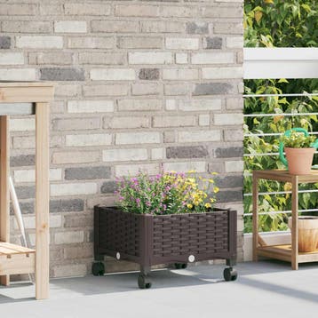 vidaXL Tuin planter met wielen Bruin 40 x 40 x 29 cm PP, Verzenden, Nieuw
