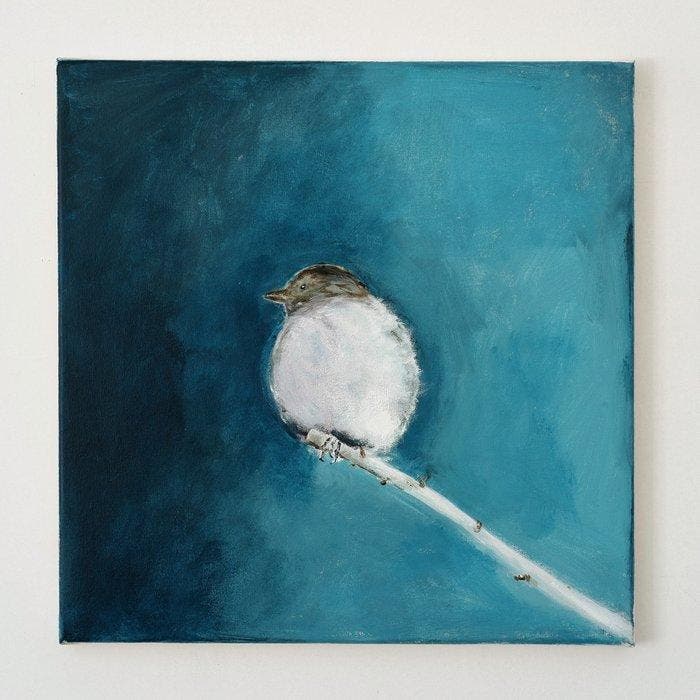 Matthieu van Riel - Donzig vogeltje, Antiquités & Art, Art | Peinture | Moderne