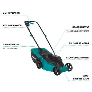 Accu Grasmaaier 20V – Brushless - 32 cm | Excl. Accu en, Tuin en Terras, Verzenden, Nieuw