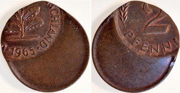 Duitsland Fehlpraegung 2 Pfennig 1965 dezentriert 45 % oh..., Verzenden, België