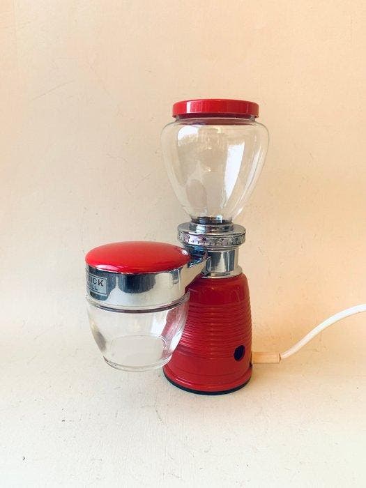 omre - Koffiemolen - quick mill - bedrukt glas - vintage en, Antiek en Kunst, Antiek | Keukengerei